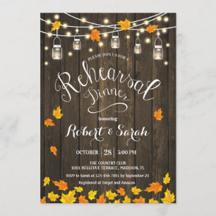 Invitation Dîner de répétition Feuille Rustic Wood Lights