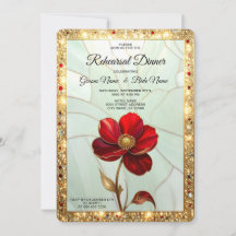 Dîner de répétition Fleur rouge en vitrail