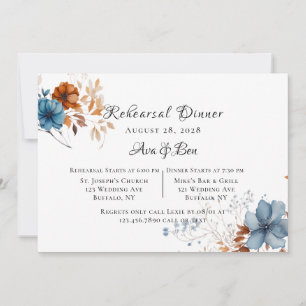 Invitation Dîner de répétition Fleur sauvage bleu et orange