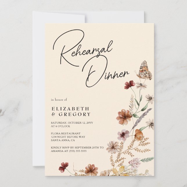 Invitation Dîner de répétition Fleur sauvage Boho Automne (Devant)
