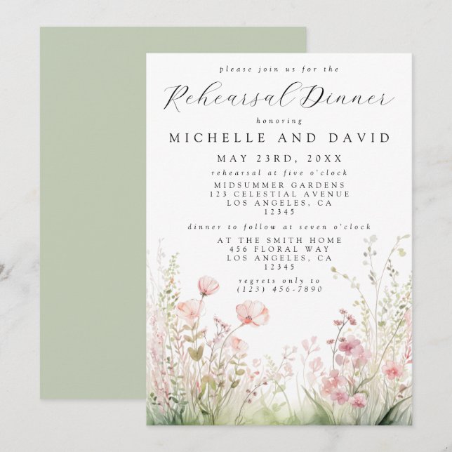 Invitation Dîner De Répétition Fleur sauvage Délicat (Devant / Derrière)