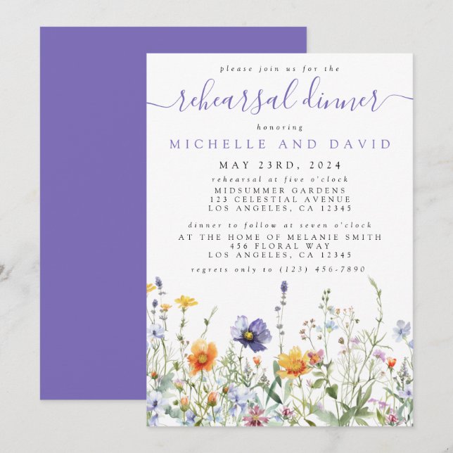 Invitation Dîner de répétition fleur sauvage Mariage (Devant / Derrière)