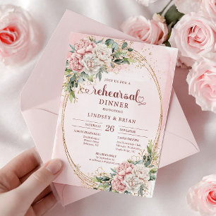 Invitation Dîner de répétition Fleurs roses légères bohèmes c