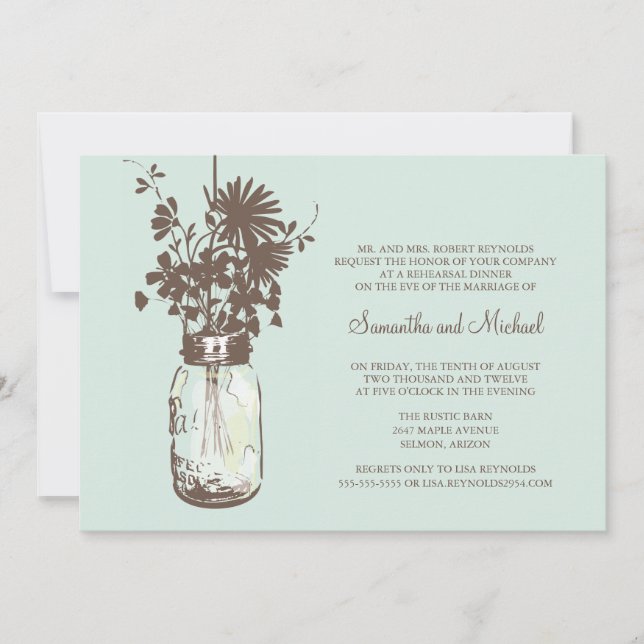 Invitation Dîner de répétition - Fleurs sauvages & Jar Mason (Devant)