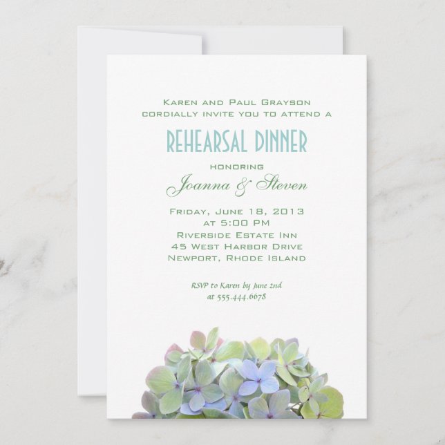 Invitation Dîner de répétition Fleurs vertes et bleues Invita (Devant)