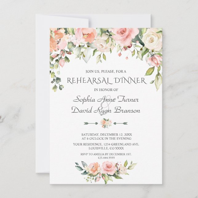 Invitation Dîner de répétition Floral à la crème d'aquarelle (Devant)