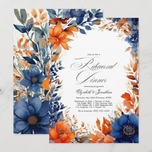 Invitation Dîner de répétition floral aquarelle bleu marine e
