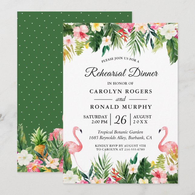 Invitation Dîner de répétition floral aux feuilles tropicales (Devant / Derrière)