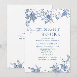 Invitation Dîner de répétition floral bleu victorien français