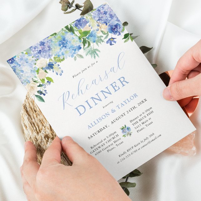 Invitation Dîner de répétition Floral Blue Hydrangea (Créateur téléchargé)