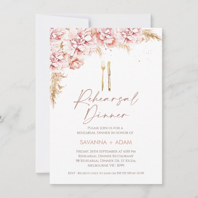 Invitation Dîner de répétition Floral Boho Blush (Devant)