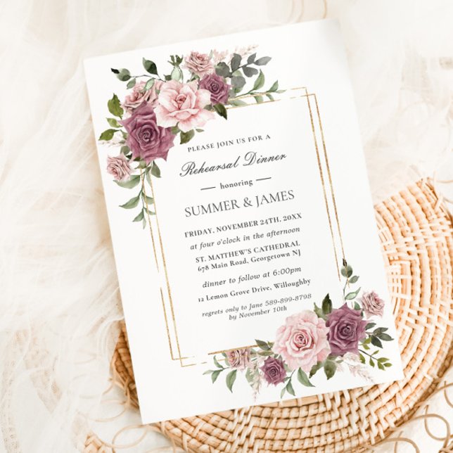 Invitation Dîner de répétition Floral Boho du Rose de cannell (Créateur téléchargé)
