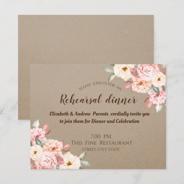 Invitation Dîner de répétition Floral Chic Rustique (Devant / Derrière)