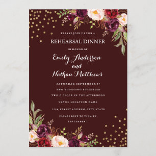 Invitation Dîner de répétition Floral Confetti Gold de Bourgo