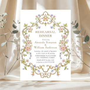 Invitation Dîner de répétition floral élégant victorien