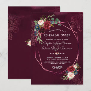 Invitation Dîner de répétition floral géométrique Royal Bourg