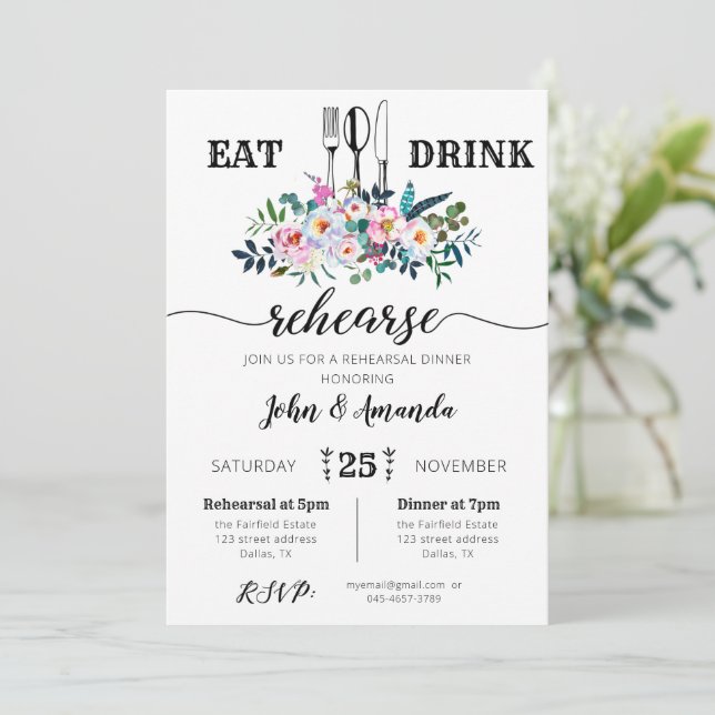 Invitation Dîner de répétition Floral pour manger et boire In (Debout devant)