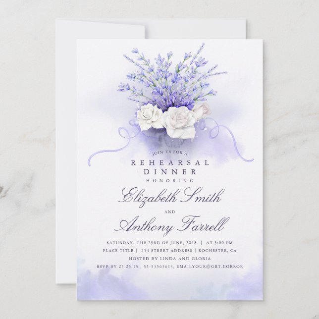 Invitation Dîner de répétition Floral Purple (Devant)