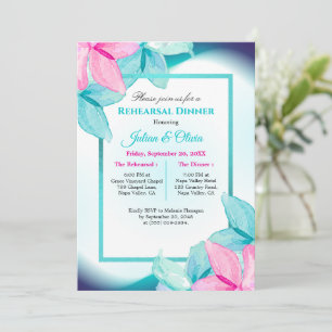 Invitation Dîner de répétition floral rose et sarcelle modern