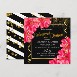 Invitation Dîner de répétition Floral Rosy Golden