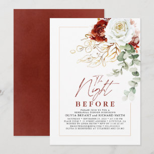 Invitation Dîner de répétition floral rouge et blanc de Bourg