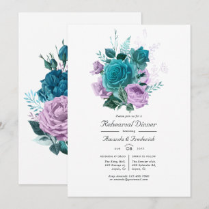 Invitation Dîner de répétition floral turquoise et lavande