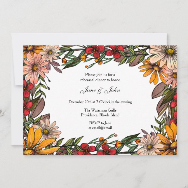 Invitation Dîner de répétition florale automne riche Invitati (Devant)