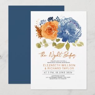 Invitation Dîner de répétition florale bleu brulé de la Marin