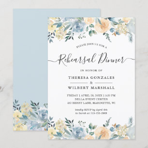 Invitation Dîner de répétition Florale Bleu Vanille