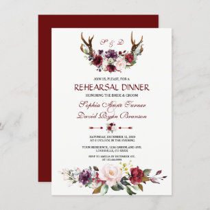 Invitation Dîner de répétition florale Burgundy
