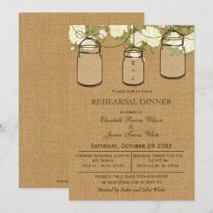 Invitation Dîner de répétition florale Burlap Mason Jar