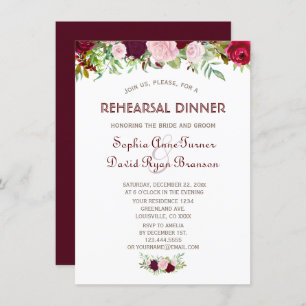 Invitation Dîner de répétition florale Charm Burgundy Marsala