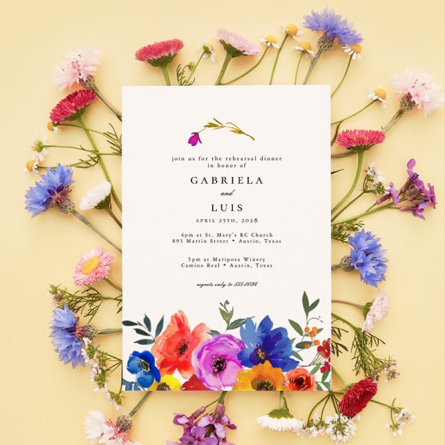 Invitation Dîner de répétition florale colorée mexicaine Fies (Créateur téléchargé)