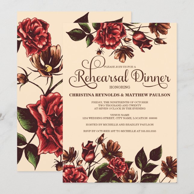 Invitation Dîner de répétition florale d'automne et d'automne (Devant / Derrière)