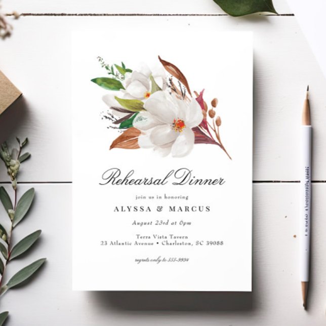 Invitation Dîner de répétition florale de Magnolia (Créateur téléchargé)