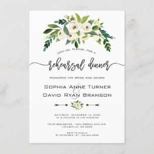 Invitation Dîner de répétition florale en fleurs blanches
