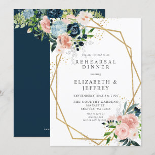 Invitation Dîner de répétition florale géométrique Blush Gold