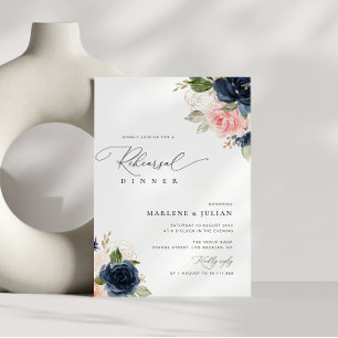 Invitation dîner de répétition florale marine et broussailleu