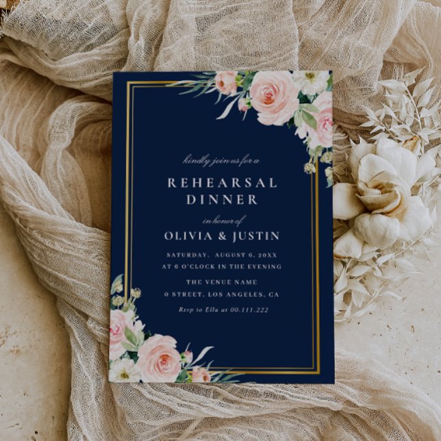 Invitation dîner de répétition florale marine et rousse (Créateur téléchargé)