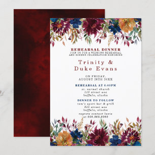 Invitation Dîner de répétition florale Marine Marsala Orange