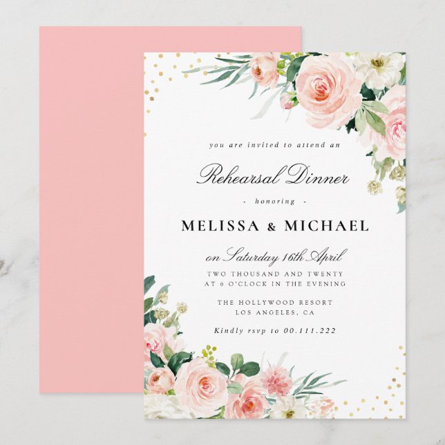 Invitation Dîner de répétition florale moderne (Devant / Derrière)
