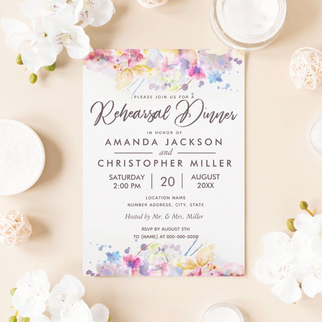 Invitation Dîner de répétition florale Pastel (Créateur téléchargé)
