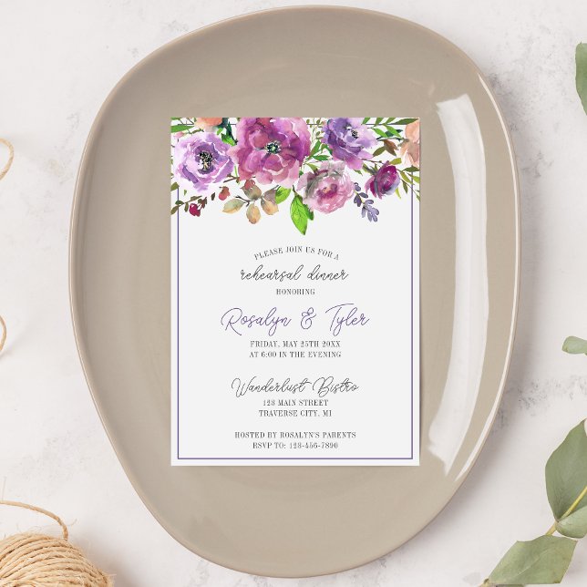 Invitation Dîner de répétition florale pourpre (Créateur téléchargé)
