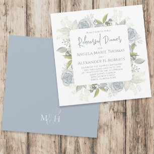 Invitation Dîner de répétition florale Rose bleu Dusty