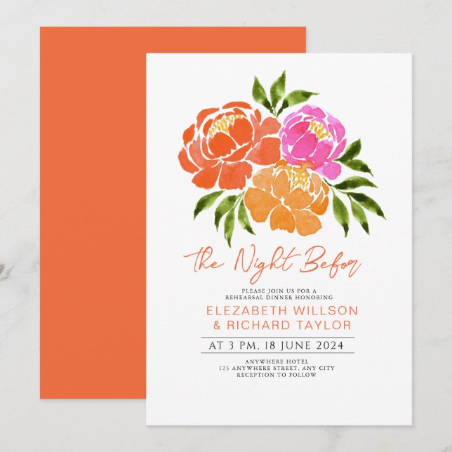 Invitation Dîner De Répétition Florale Rose D'Été (Devant / Derrière)
