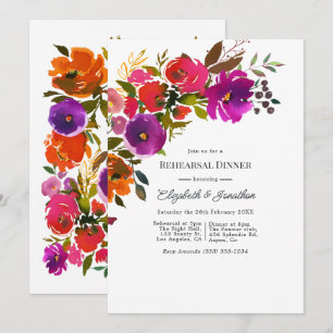 Invitation Dîner de répétition florale violet et orange