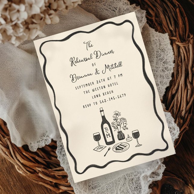 Invitation Dîner de répétition frontalière en ivoire blanc (Créateur téléchargé)