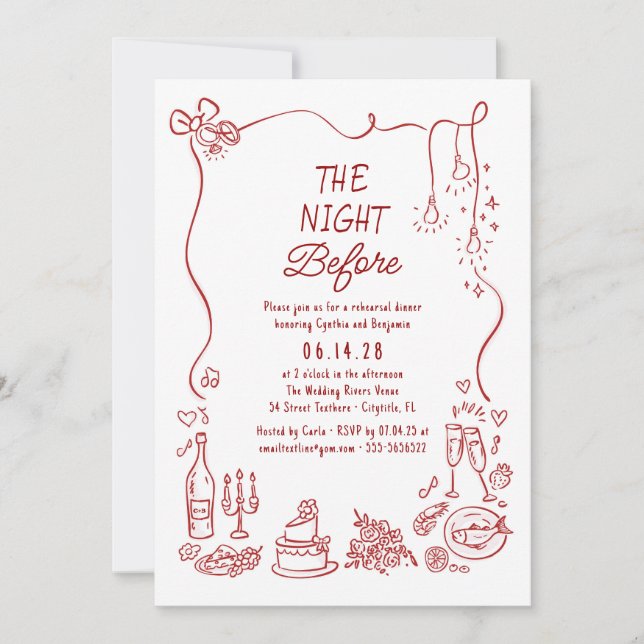 Invitation Dîner de répétition funky dessiné à la main (Devant)