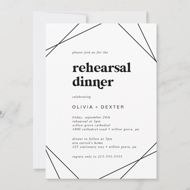 Invitation Dîner de répétition géométrique (Devant)