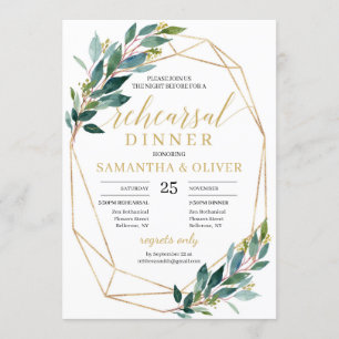 Invitation Dîner de répétition géométrique en or eucalyptus v